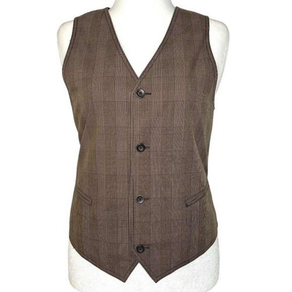 Utility Women Vtg Y2K Vest Skater Prep Plaid Skull Graphic Inside Pocket Brown M